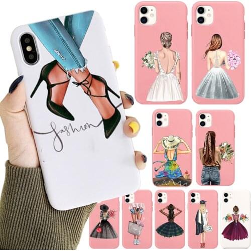 Fashion Women Dress High Heel Flower Phone Case for IPhone 12 11 Pro Max XR XsMax 6 8 7Plus Se 2020 Silicone Cover Phone Shell