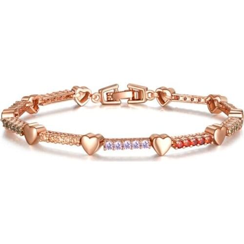 MOONROCY Rose Gold Color CZ Bracelets Colourful Bohemia Cubic Zirconia Jewelry Wholesale Bangle for Women Gift Dropshipping
