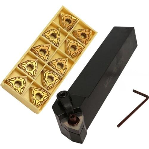 Set of 20mm Lathe Turning Tool Holder MWLNR2020K08 + 10 WNMG0804 Carbide Inserts