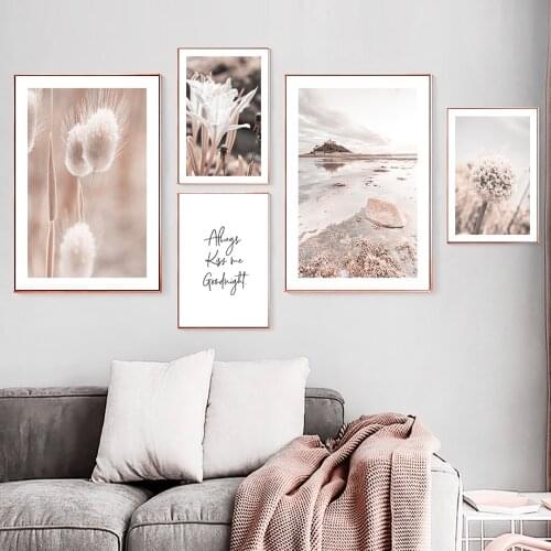Beige Landscape Swan Lake Flower Reed Wall Art Canvas Painting Nordic Posters And Prints Wall Pictures For Living Room Decor
