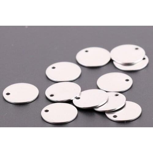 10pcs in bulk Stainless Steel 12/15/23mm/30mm Round Hole 3mm Army Dog tag Pendant charms Polished Thin 1.2mm thick
