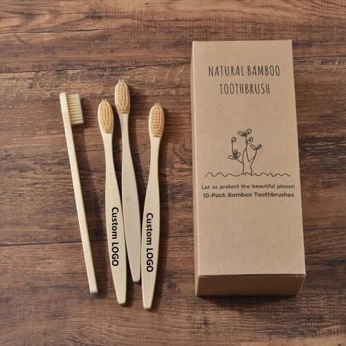Custom LOGO 300-Pack Soft Bristles Toothbrush Bamboo Toothbrush cepillo dientes Natural Eco Bamboo Fibre Bamboo Toothbrush