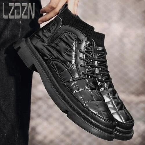 Laceless Casual Mens High-Top Leather Northern Shoes Winter Martin Trendy Short Boots Down Cloth Thickening Snow Cotton