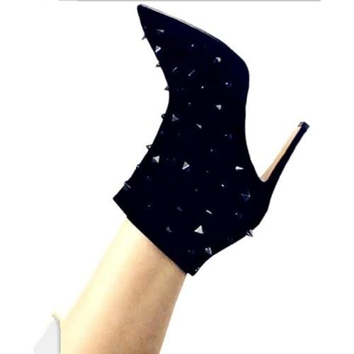 Sestito 2019 New Fashion Women Sexy Rivets Spring Ankle Boots Ladies Side Zipper Pointed Toe Dress Boots Girls High Heels Shoes