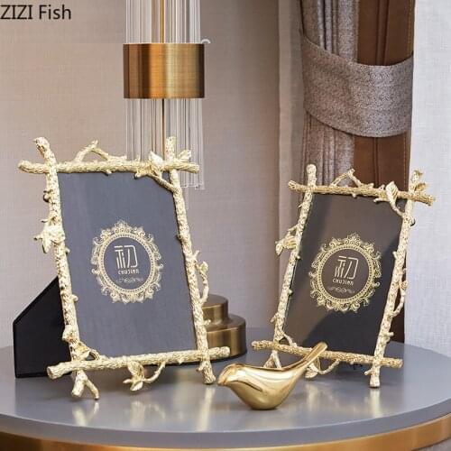 European Style Glass Photo Frame Rectangle 6/7 Inch Bedroom Bedside Table Decoration Alloy Branch Photo Frame Home Decoration
