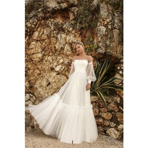 Boho Wedding Dresses Sexy Backless Puff Sleeves Beach Bride Dress Tulle Princess Wedding Gowns Plus Size Свадебное платье