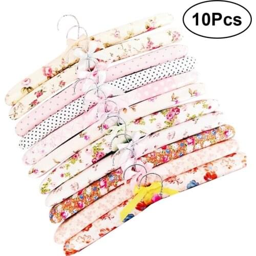 10pcs Coat hangers Flower Cloth Non-slip Wood Hangers Pastoral Cloth Hanger Non-Slip Clothes Hangers Drying Rack(Random Color)