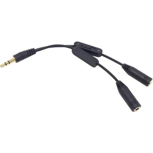 High Quality 3.5mm Male to 2 Female Stereo Audio Y Splitter Adapter Cable w/ Volume Control AUX Cables Black 500pcs/lot