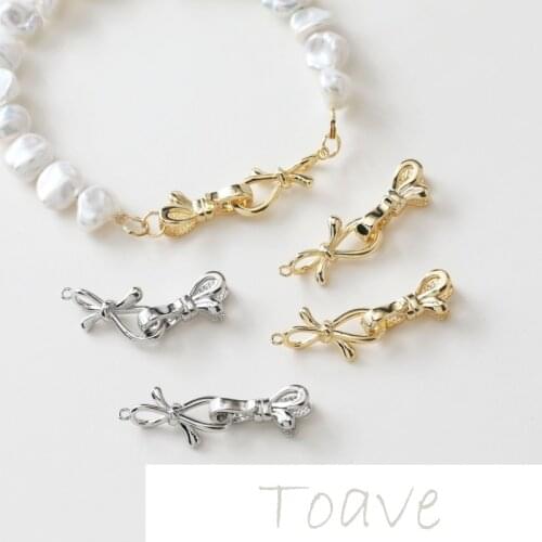 14K gold-covered color-preserving bowknot O+T buckle bracelet item pearl beaded basic link buckle clasp accessories