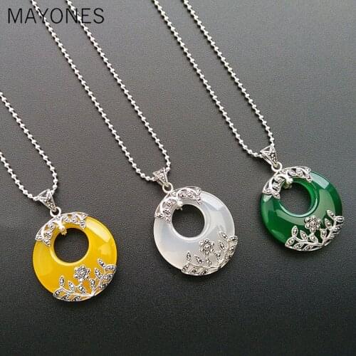 Real 925 Silver Pendant 100% Real S925 Solid Original Silver Natural White Yellow Green Agates Pendants for Women Jewelry Making