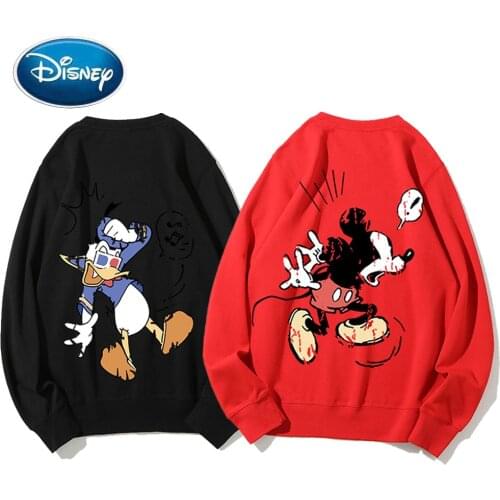 Disney Sweatshirt Back Mickey Mouse Donald Duck Cartoon Print O-Neck Pullover Chic Women Long Sleeve Couples Unisex Tops 8 Color