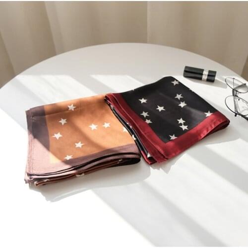 Luna&Dolphin Women Spring Small Square Scarf 70x70cm Vintage Classic Chiffon Silk Elegant Black Star Lady Bandana Neckerchief