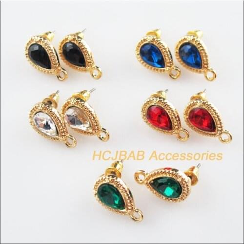 Fashion 10Pcs Gold Color Teardrop Mixed Crystal Wire Earrings Hooks Findings 10x16mm