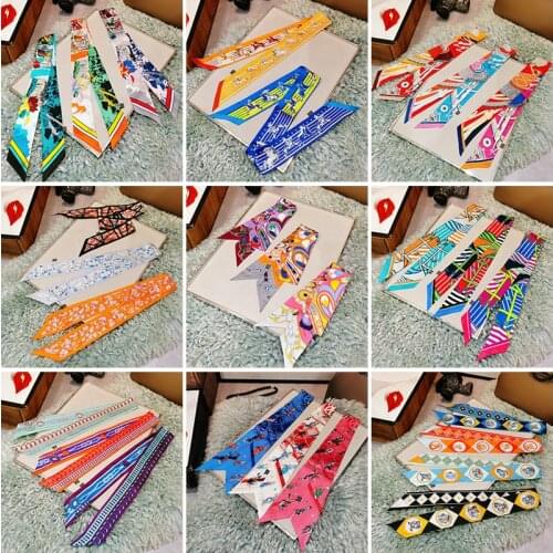 100% Silk Scarf Women Fashion Twill Ribbon Head Neck Hair Bag Kerchief Bandana Luxury Long Headband Turban 86*5cm