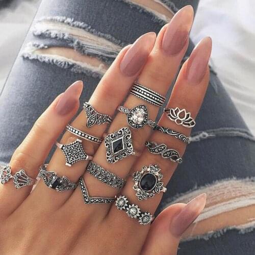 15pcs/Set Women Vintage Rings Retro Flower Stackable Midi Finger Ring Set