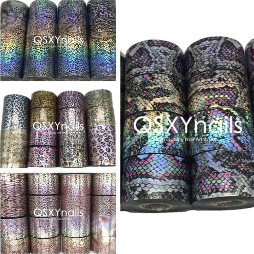 16pcs 4cm*120m Nail Foils Transfer Decal Nail art Decoration Holographic Black Pink Leopard Snake Skin Metal Color Sticker