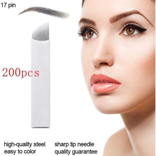 200pcs 17 Pin F Shape Microblading Tattoo Pen Accessory Permanent Makeup Eyebrow Tattoo Needles Blade for Tattoo Tools Tatoo Ink