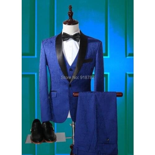 2017 New Brand Formal Royal Blue Floral Slim Fit Groom Suit For Men Tuxedo Latest Men Wedding Suits Terno Masculino Custom Made