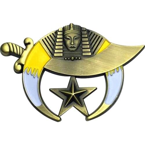 3" Masonic Car Emblem Antique Gold Cut Out 3D Shriner Mason Auto Truck Motorcycle Decal Sticker Badge With Red Adhesive