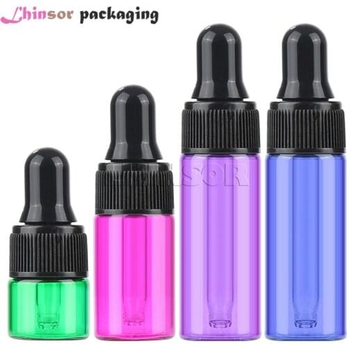 50pcs/lot 1ml 2ml 3ml 5ml Colorful Glass Perfume Doterra Essential Oil Bottles Dropper Vials with Pipette for Cosmetic