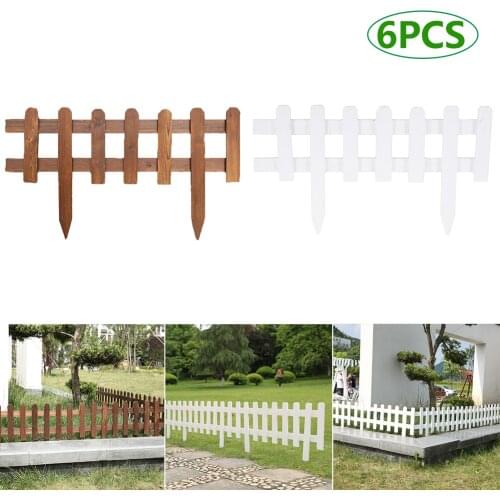 6pcs Wood Picket Garden Fence Outdoor Garden Lawn Insert Fence Edging Fencing Backyard Home Decoration
