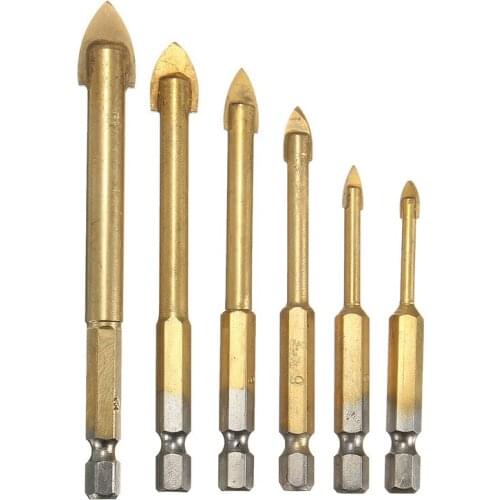 6pcs/Set 1/4 Inch Hex Shank Tungsten Carbide Tile Glass For Cross Spear Drill Bit 4-12mm Hot Sale