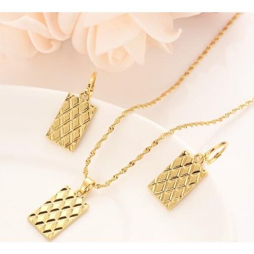 African geometric square jewelry set chain women Nigerian wedding gold multi layer necklace pendantearring Indian jewelry sets