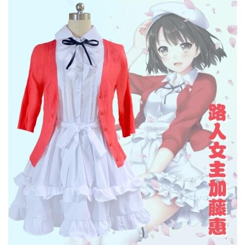 Anime!Saenai heroine no sodate-kata Megumi Kato Daily White Dress Dating Clothing Lolita Cosplay Costume For Women Free Shipping