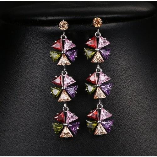 Bettyue Brand Fashion Charm Luxury White Gold Color AAA Multicolor Zircon Jewelry Earrings For Woman Florid Wedding Party Gift