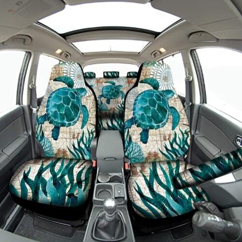 1 / 7pcs car seat cover 3D printing green grass turtle pattern front and rear seat covers, suitable for most SUVs, trucks and tr