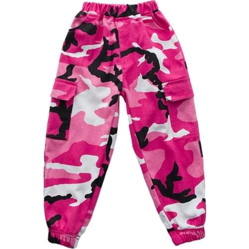 Kid Cool Hip Hop Clothing Streetwear Rose Camouflage Military Tactical Cargo Pants Trousers for Girl Boy Dance Costume Clothes