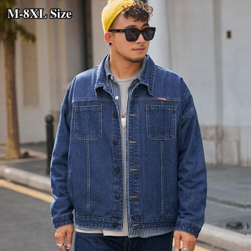 Plus Size 8XL 6XL 5XL Autumn Black Blue Mens Denim Jacket Loose Fashion Streetwear Classic Casual Jeans Coats Oversize Clothes