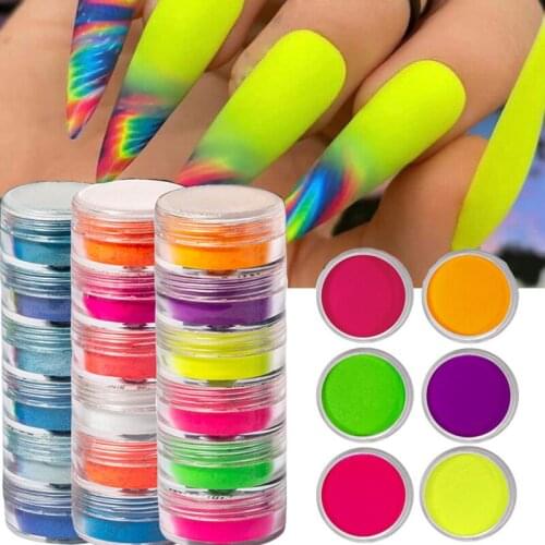 Fluorescent Nail Powder Glitter Neon Pigment Matte DIY Waterproof Lasting Party Eyeshadow Powder Nail Art Decoration 6 Colors