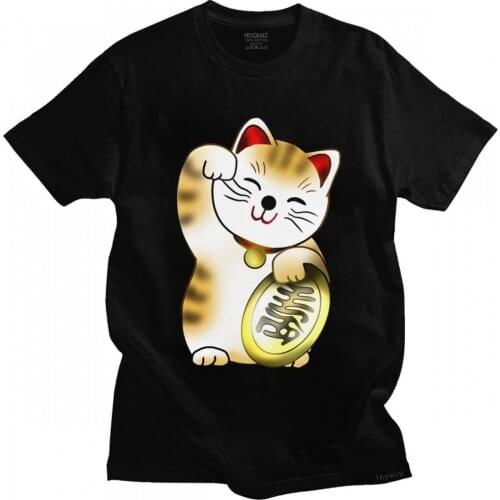 Funny Calico Maneki Neko Lucky Cat With Coin Tee Top Men Short Sleeved Streetwear T Shirt Loose Fit Soft Cotton T-Shirts Clothes