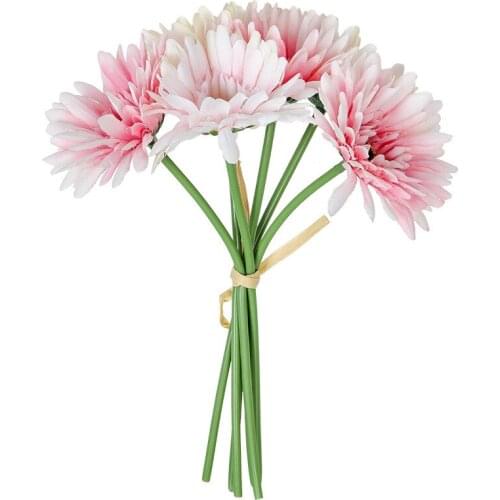 Artificial 6Heads Gerbera Silk Flowers Home Decoration Wedding Hand Holding Flower Bouquet Garden Decoration Fake Flower Wreath