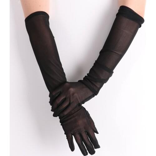 Classic Adult Black Opera Stretch Finger Long Gloves Sexy Clubwear Women Flapper GlovesAnti-UV Elasticity Lace Mesh Gloves