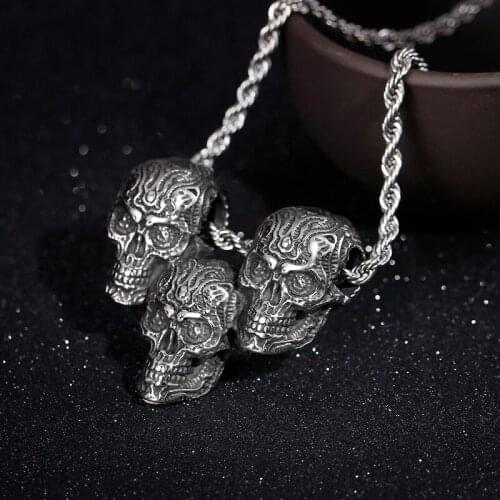 316L Stainless Steel Pendant Necklace Biker Skull Pendant Jewelry