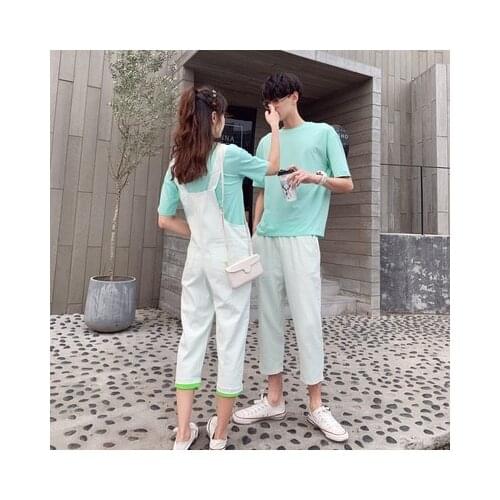 Lovers summer wear new style overalls to reduce the age of short-sleeved T-shirts couples clothing couples clothes
