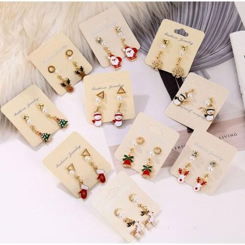 FNIO 2021 Hot Creative Christmas Ornaments Stylish Christmas Snowman Santa Claus Tree Earrings Jewelry For Gift