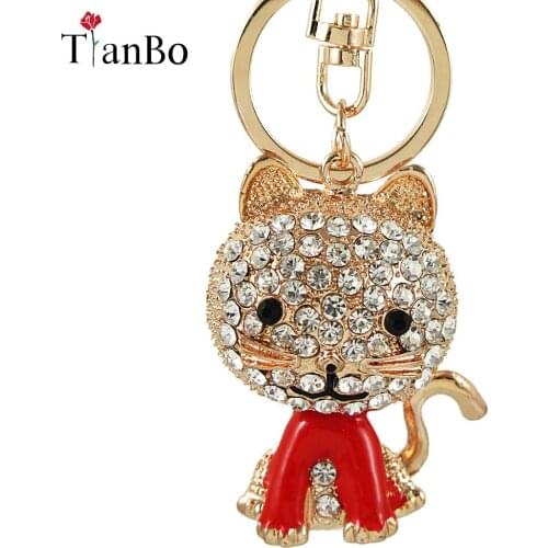 Lucky Smile Cat Crystal Rhinestone Keyrings Key Chains Holder Purse Bag For Car christmas Gift Keychains Jewelry