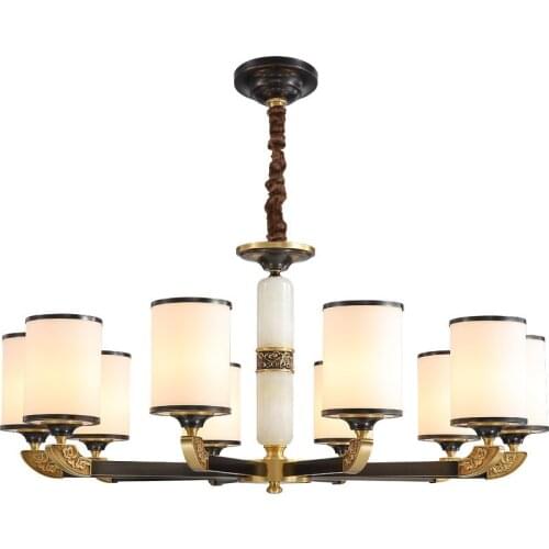 Full Copper Chandelier Contemporary Vintage 6/8 Heads White Glass Hanging Lamp Simple Luxury Villa Home Decor Lighting Fixtures