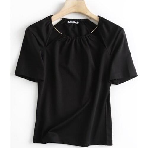 JC·KILIG 2021 Metal Chain Off Shoulder Solid T-Shirt SC676