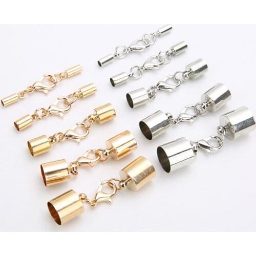 10set Hole Diameter 3/4/6/8/10mm Metal Leather Cord Clasp Lobster Clasps Hook Gold Color End Caps Connectors for Jewelry Making