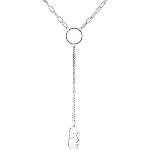 Fashion Long Chains Face Pendants Necklaces For Women BFF Kpop Aesthetic Stainless Steel Y2k Egirl Choker Neck Jewelry Necklaces
