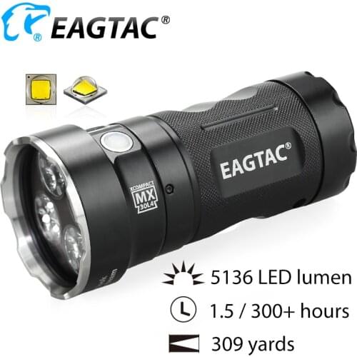 EAGTAC MX30L4XC Kit Extra Compact LED Flashlight Stainless Steel Bezel 4*18650 Battery 5136 Lumens 6500K Nichia 219C CRI92