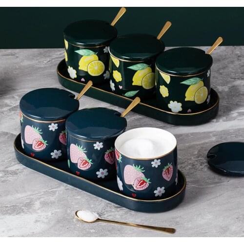 Nordic Ceramic Spice Jars Set Kitchen Tools Salt and Pepper Shakers Household Seasoning Boxes with Lid Condiment Storage Bottle