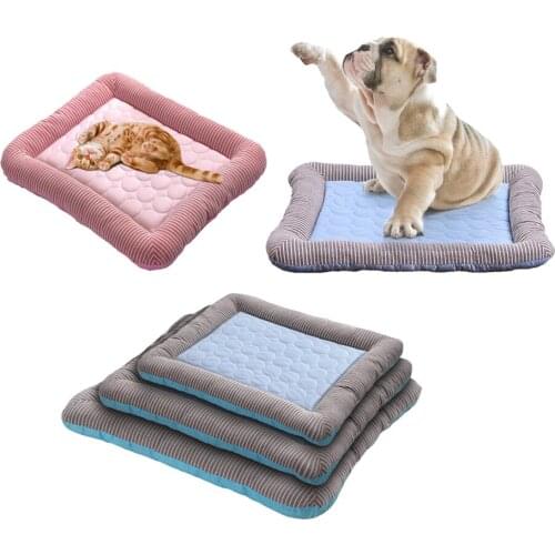 Summer Dog Cooling Bed Mat Cat Bed Soft Ice Silk Crate Mat Washable Non Slip Pet Bed Kennel Cushion For Small Medium Dog Cat