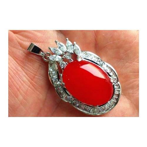 Wholesale crystal inlay 18*25mm red Natural JADE pendant with free chain