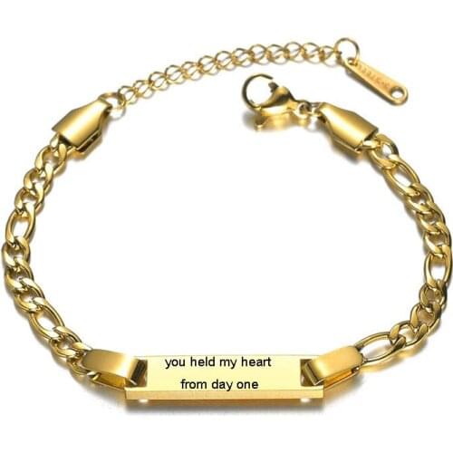 Customized DIY Bar Id Bracelet Stainless Steel Chain Bracelets for Woman Baby Kids Birthday Gift