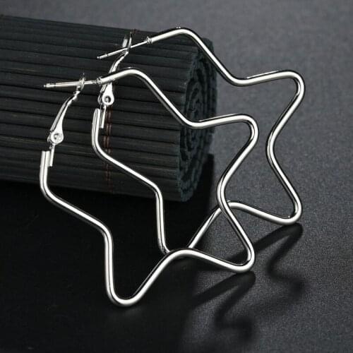 30mm 40mm 50mm Exaggerate Big Smooth Star Hoop Earrings Brincos Simple Party Round Loop Earrings for Women Jewelry